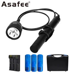 Asafee 150M Deep Diving Flashlight L2 LED 3000LM Press Switch IP68 Waterproof Scuba Torch 4 Modes Light Canister