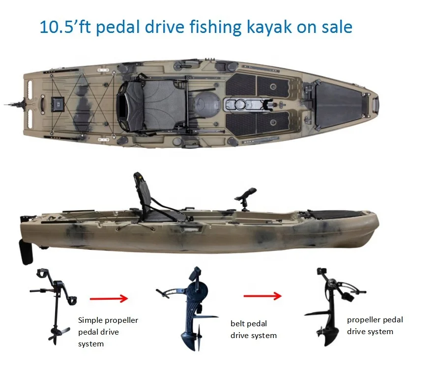 Single Pedal Kayak for Fishing 3.2m Sit-On-Top Solo Foot Kayak with Pedals HDPE/LLDPE/PE Material for Rivers