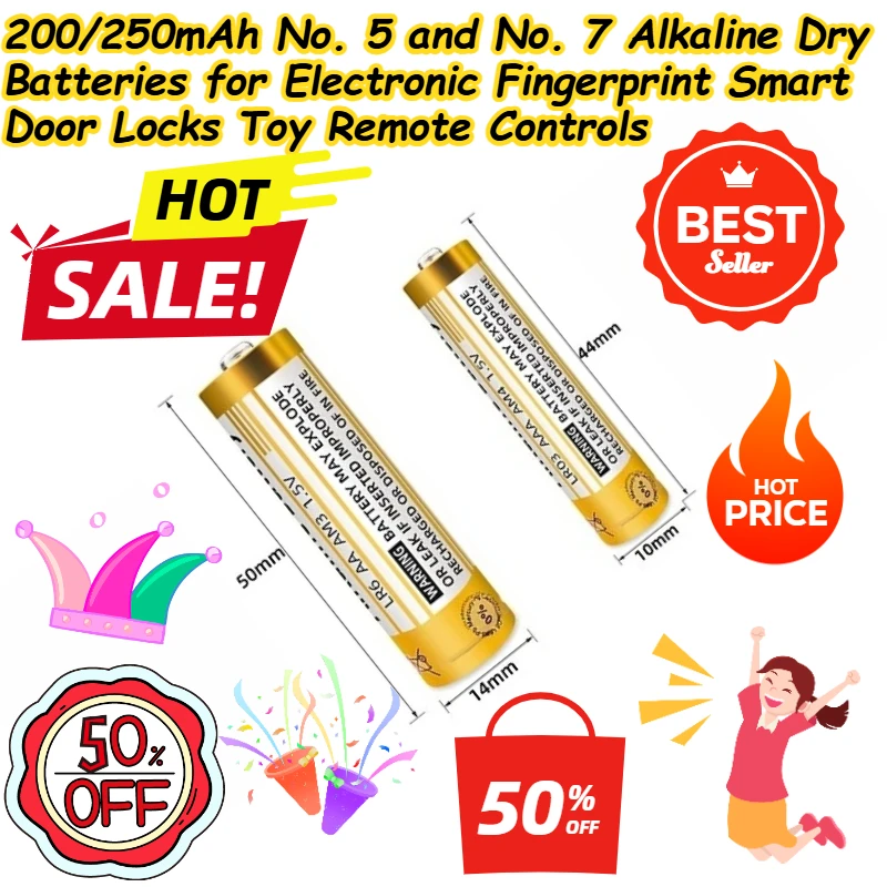 

200/250mAh No. 5 and No. 7 Alkaline Dry Batteries for Electronic Fingerprint Smart Door Locks Toy Remote Controls