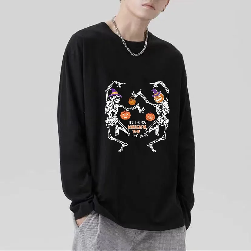 

2025 Halloween style printing Men's t-shirtsAutumn Oversized Long Sleeve Pullover Tshirt Y2k tops Vintage Graphic Couple t shirt