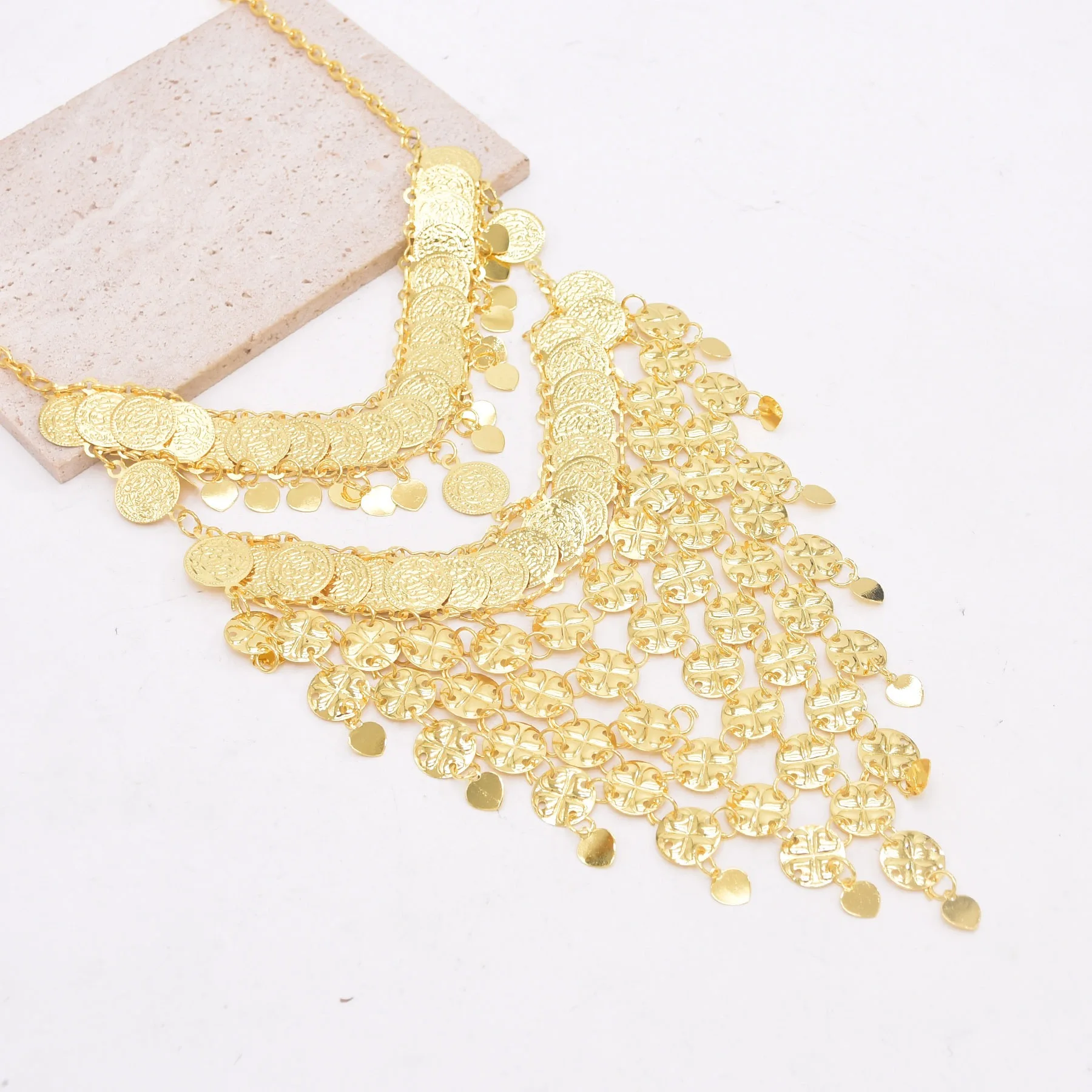 

Middle Eastern Gold Coin Tassel Face Veil, Multi-Layer Belly Dance Accessory, Sparkling Pendant