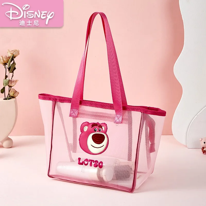 

Kawaii Disney Lotso Mesh Shopping Bag Cute Cartoon Translucent Commuter Large Capacity Tote Shoulder Bag Girls Holiday Gift