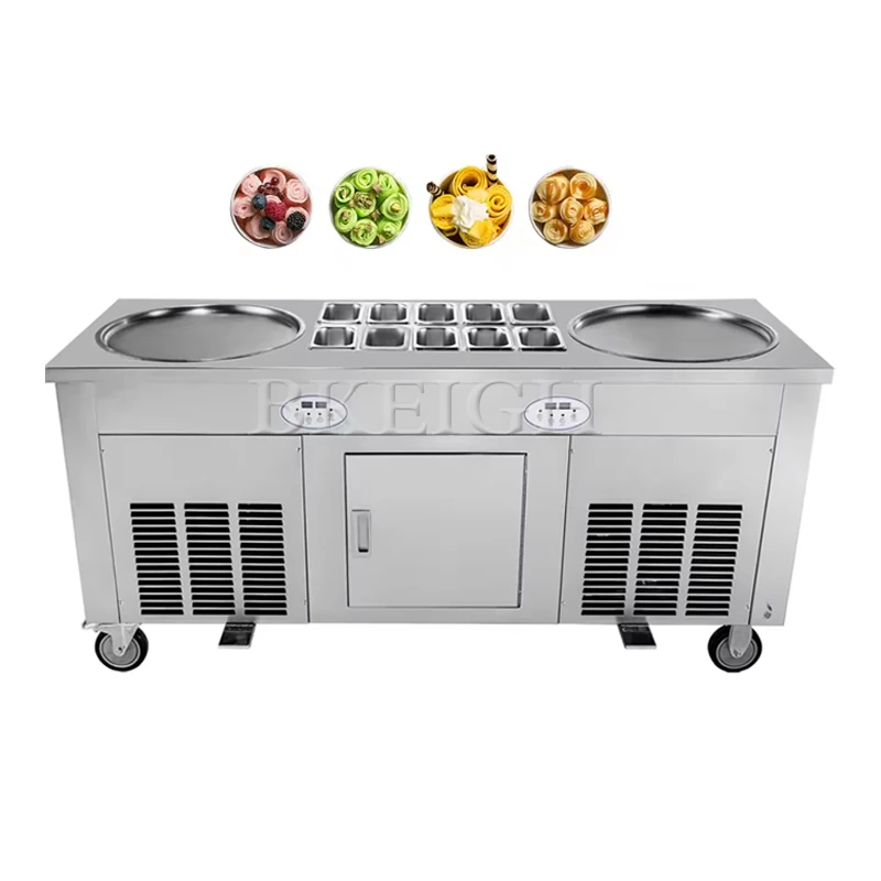 Stainless Steel Double Pot Ice Cream Roll Forming Machine Shaved Ice Easy To Operate Commercial Yogurt Frying Machine