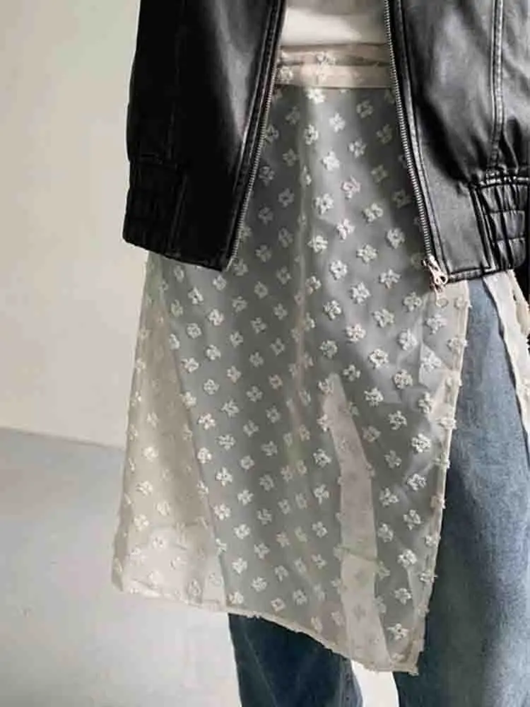 Dongda Gate Layered Apron Women's Autumn Winter Design Belted Tulle Skirt Cover See-through Embroidery Half-length Skirt