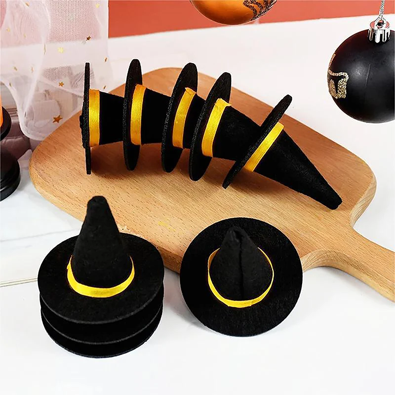 1Pc Miniature Witch Hat Small Hats For Cake Decor Halloween Decoration Toy Felt Cloth Tiny Hats Ornament Cover Home Decoration