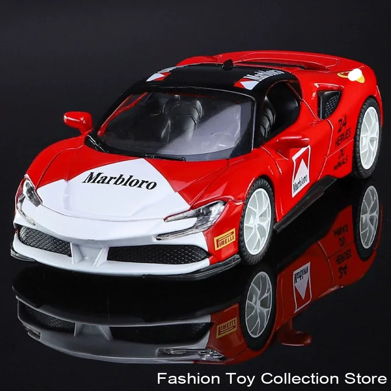 1: 32 Ferari SF90 Alloy Car Model High Simulation Diecasts Toy With Sound and Light Pull Back Vehicles Decoration Toys For Kids