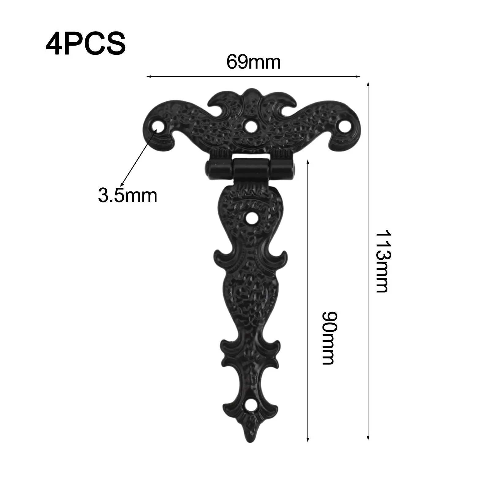 4pcs Vintage T-Hinges For Cabinet Doors Duty Zinc Alloy Strap Hinge 69x113mm With Mounting Screws For Chests And Sheds