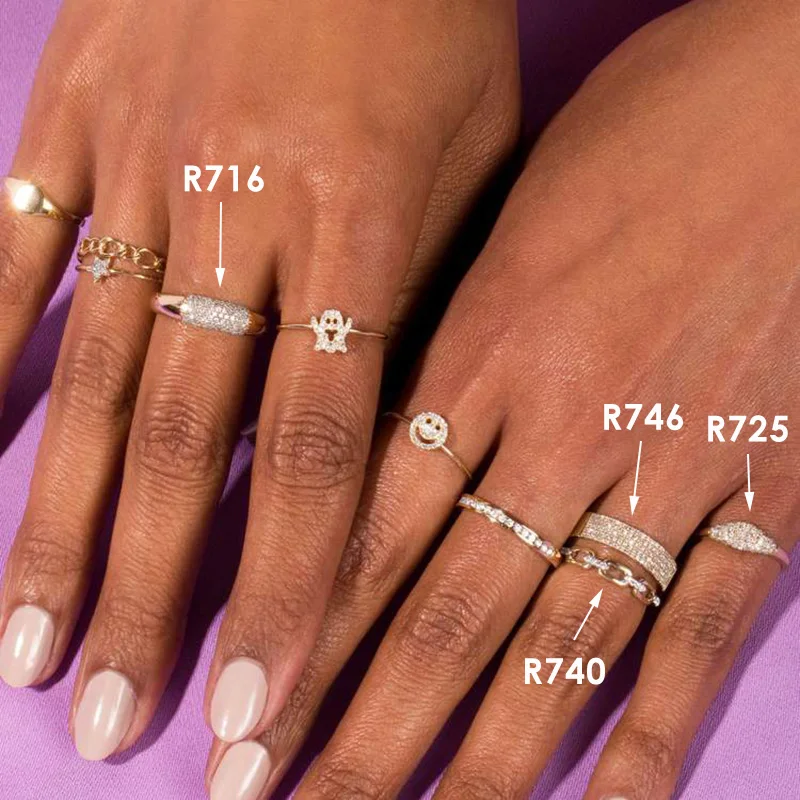 Dainty Minimalist Stacking Ring For Women Trend Cubic Zircon Gold Color Crystal Finger Accessories for Female Jewelry Gift R737