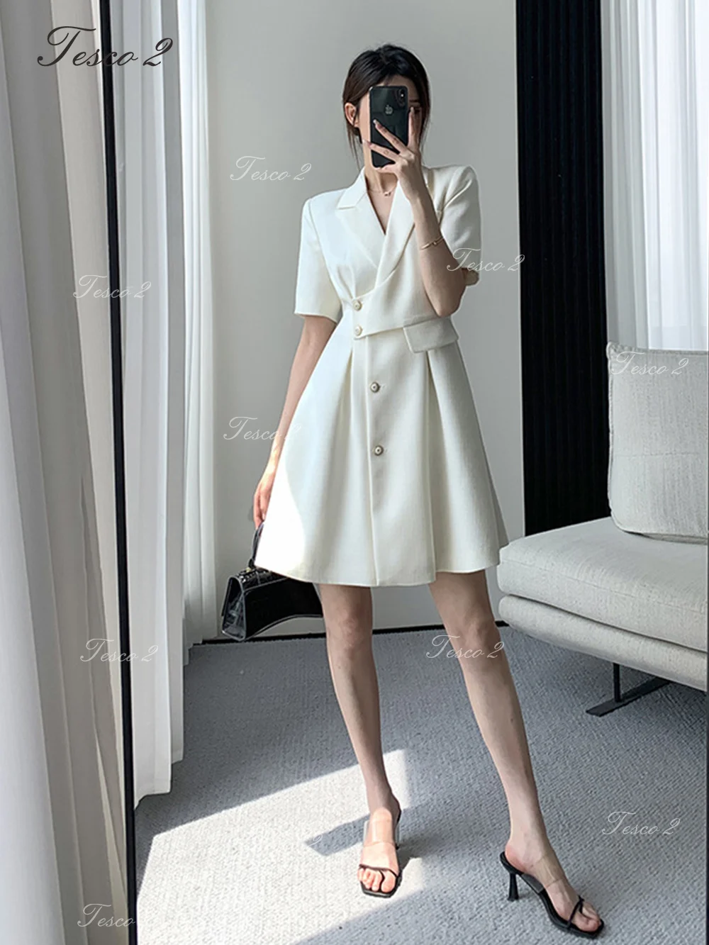 

New Summer Women Dress Short Sleeve Suit Neck Design Feel Waist Short Suit Dress For Formal Occasion Dresses