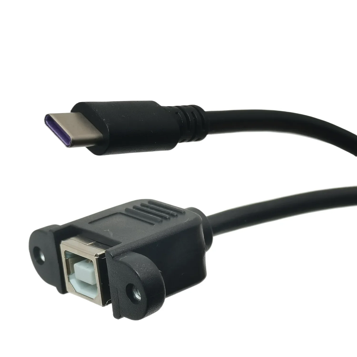 0.3m USB 2.0 B Female to Type-C 3.1 Male Cable for Scanner, Printer, Computer Case Panel Installation With Screw Hole Connector