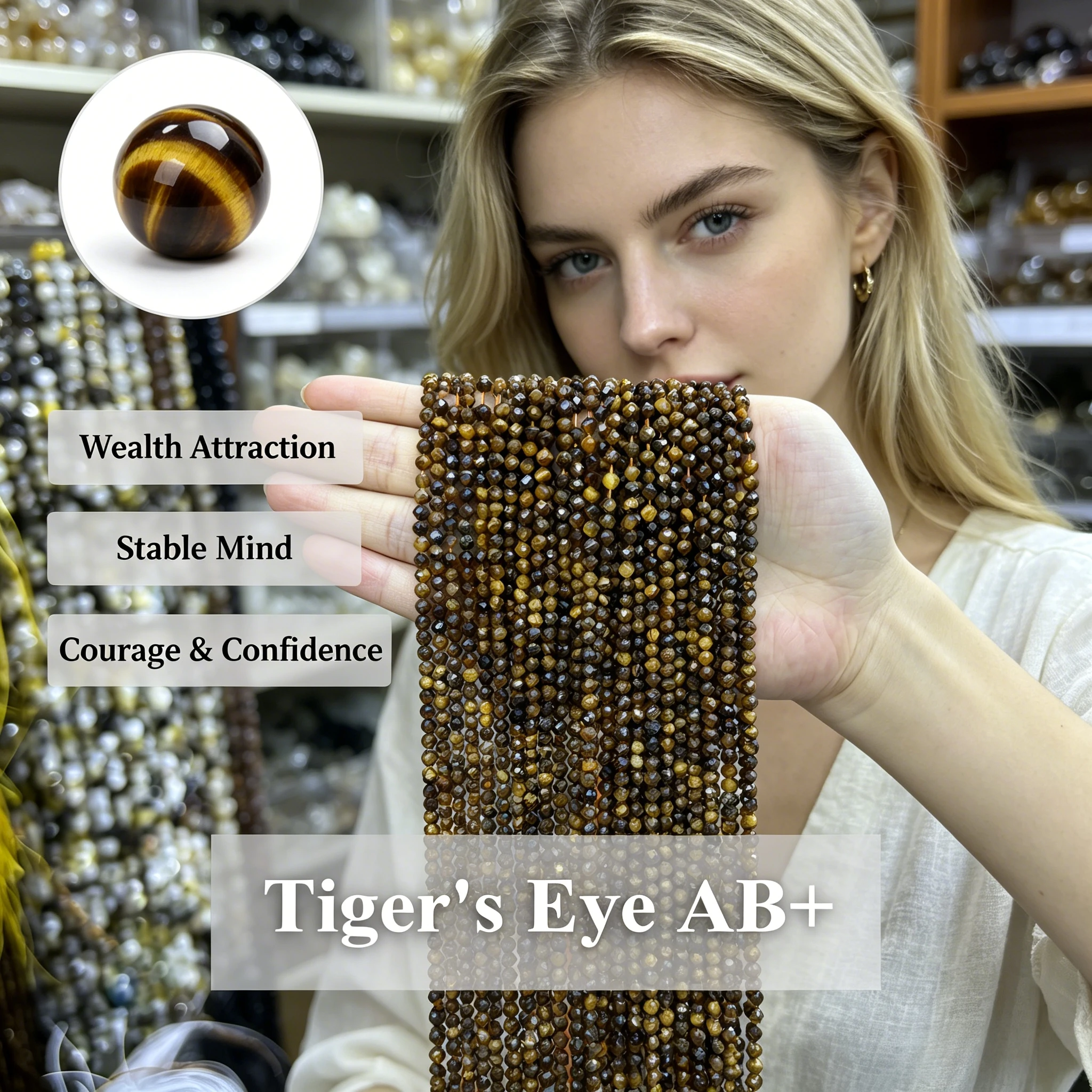 Natural Tiger Eye Faceted Beads 2 3 4mm Loose Gemstone Round Beads for DIY Bracelet Necklace Craft Supplies Jewelry Accessories