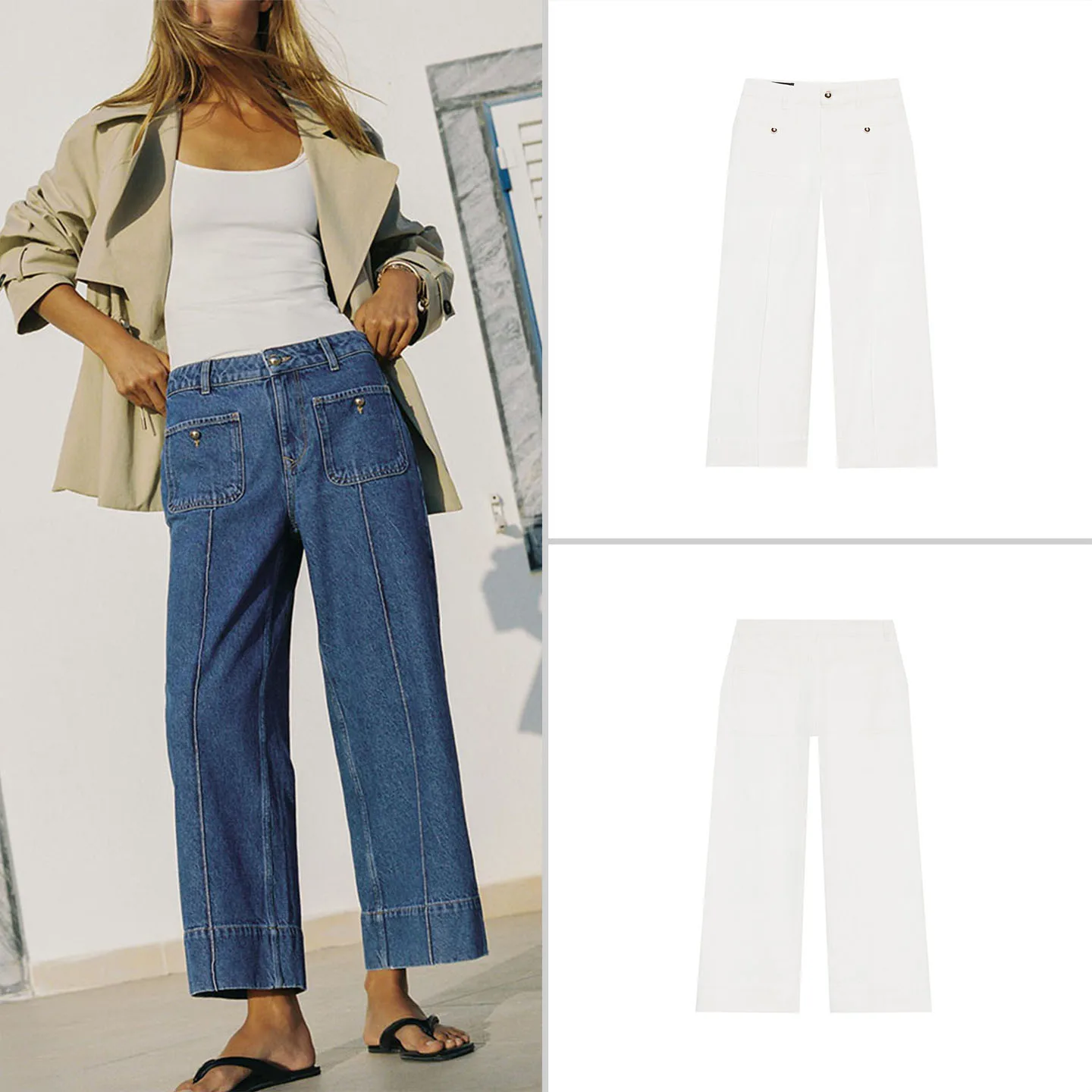 High Waist Wide Leg Nine-Tenths Denim Jeans Women's Autumn Fashion Two-Color High Waist Wide Leg Jeans ZADATA Brand