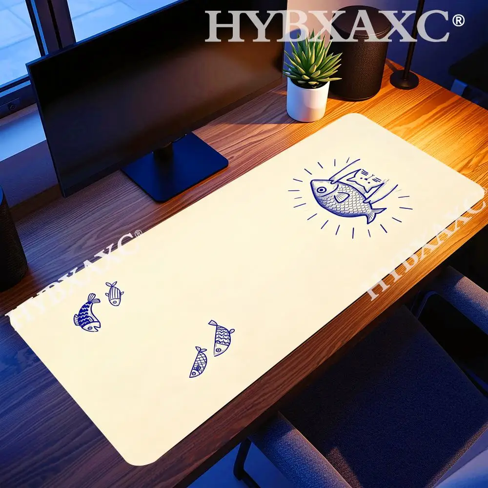 

HYBXAXC Large Blue Fish Art Desk Mat Mouse Pad Minimalist Line Drawing Ocean Theme Office Decor Daily Office Work and Gaming