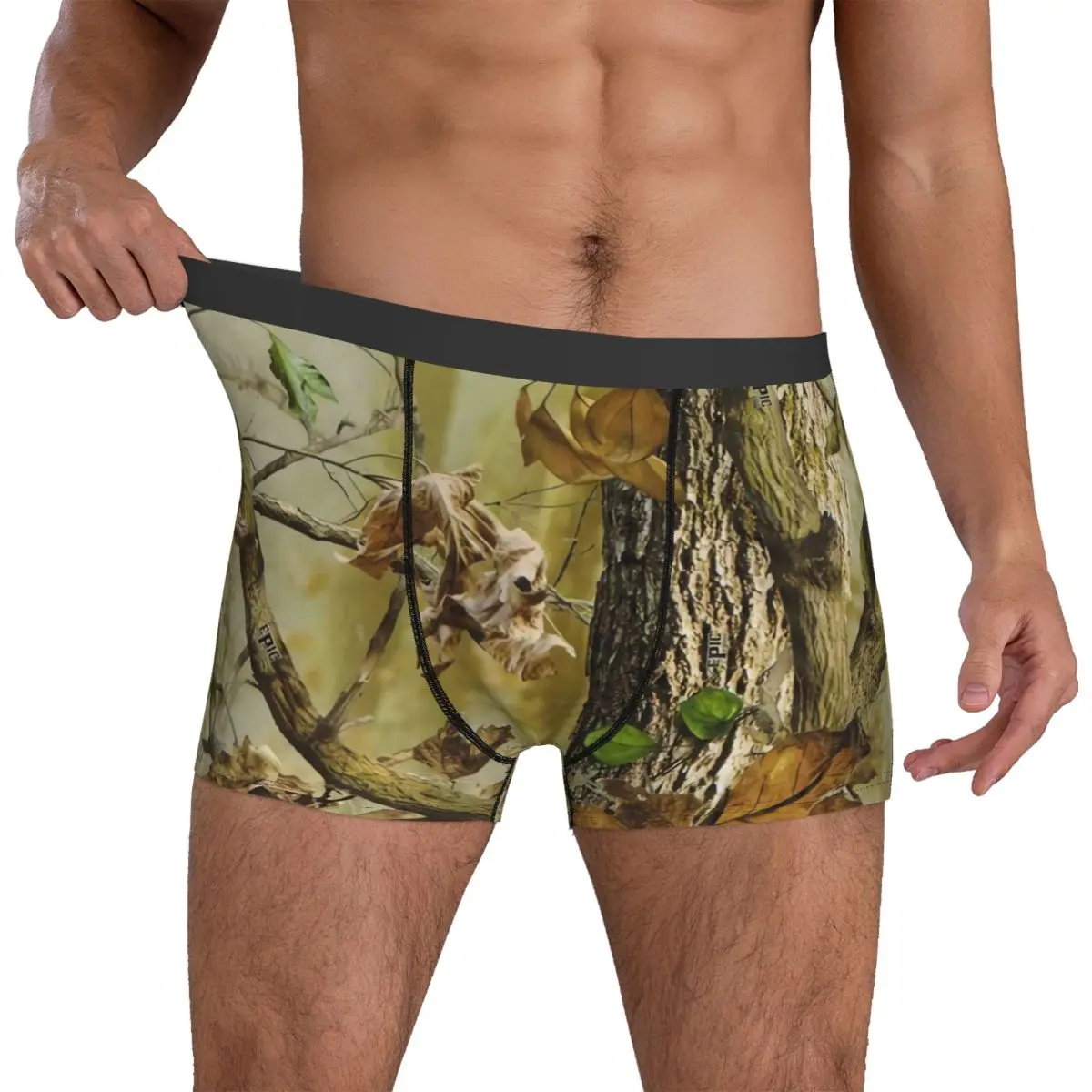 Camo Trees Trunk 3D Pouch Underwear Trenky Pattern Boxer Brief Soft Trend Men's Panties Big Size