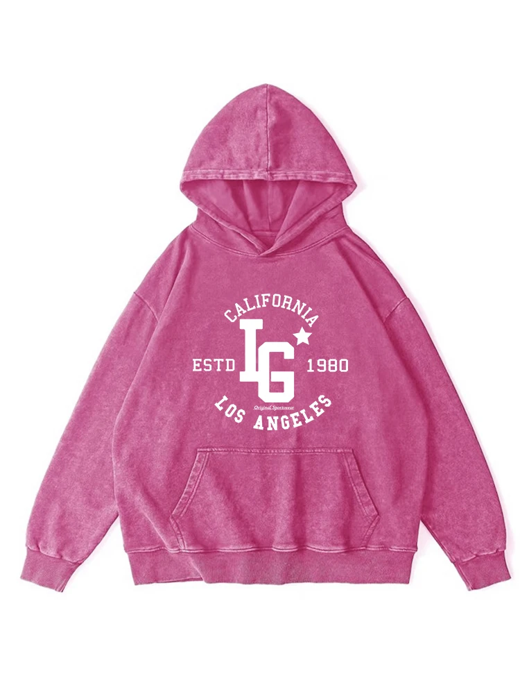 California Los Angeles Print Cotton Washed Hoody men Warm Distressed Retro Hooded Casual Autumn Fashion Versatile Clothes Male