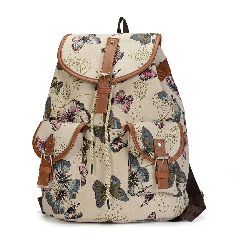 Mochila escolar de lona para mujer, bolso de viaje para ordenador portátil, libro