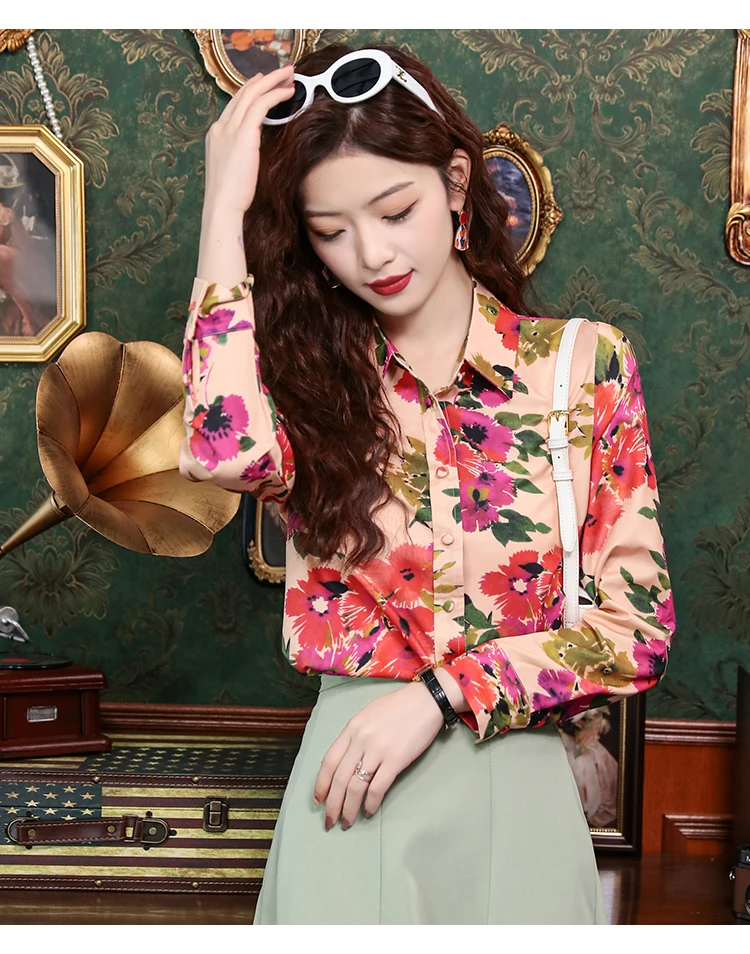 FANIECES Flower Print Luxury Women Shirt Spring 2025 Spring Long Sleeve Lapel Button-up Chiffon Blouse Elegant OL Tops قمصان وبل