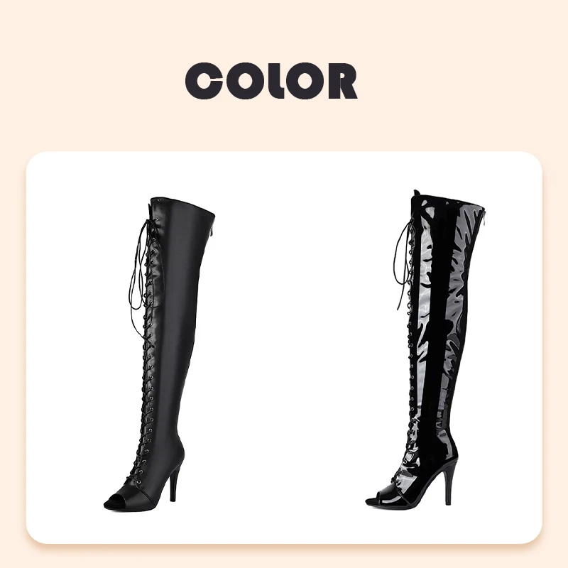Leather Black High Women Heels Soft Peep Toe Boots Stilettos Long Jazz Dance Ov… - Image 2