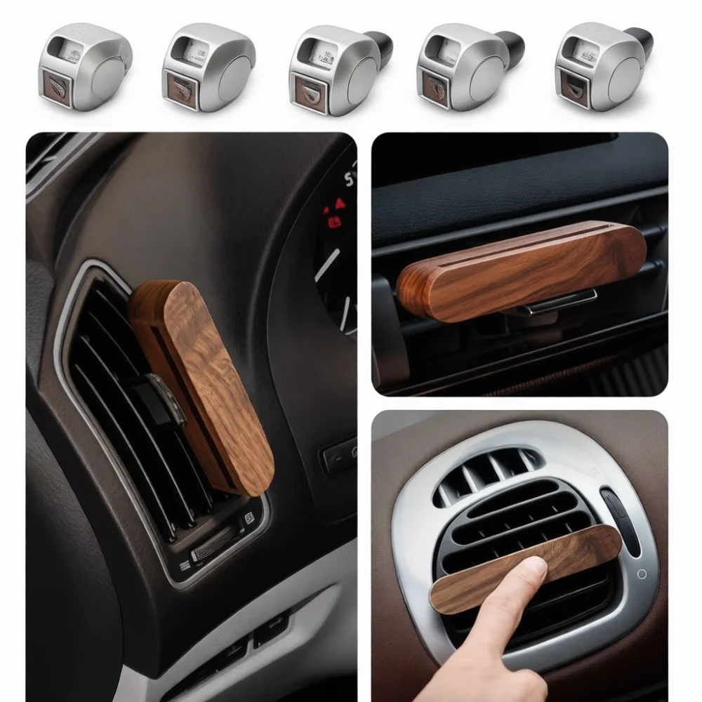 Elegant Black Walnut Car Aromatherapy Diffuser Vent Clip Natural Wood Scent Fragrance Freshener Modern Auto Accessory