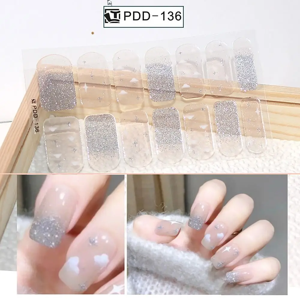 14Strips Gel Nail Stickers Floristic Semi Cured Nail Art Stickers Full Cover Gel Nail Polish Strips DIY Nail Art Making