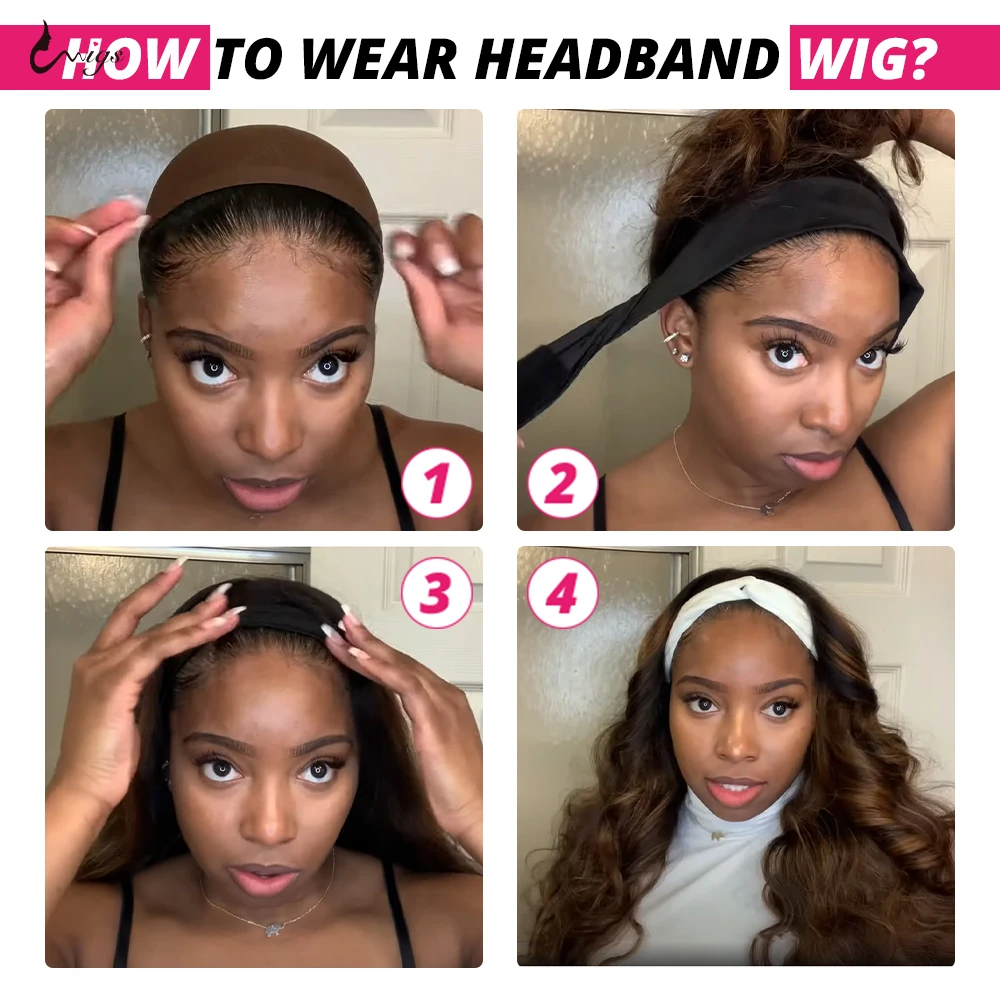 Uwigs Glueless Highlight Headband Wig Human Hair 250 Density Body Wave Human Hair Wigs Full Machine Made Scarf Wig For Women