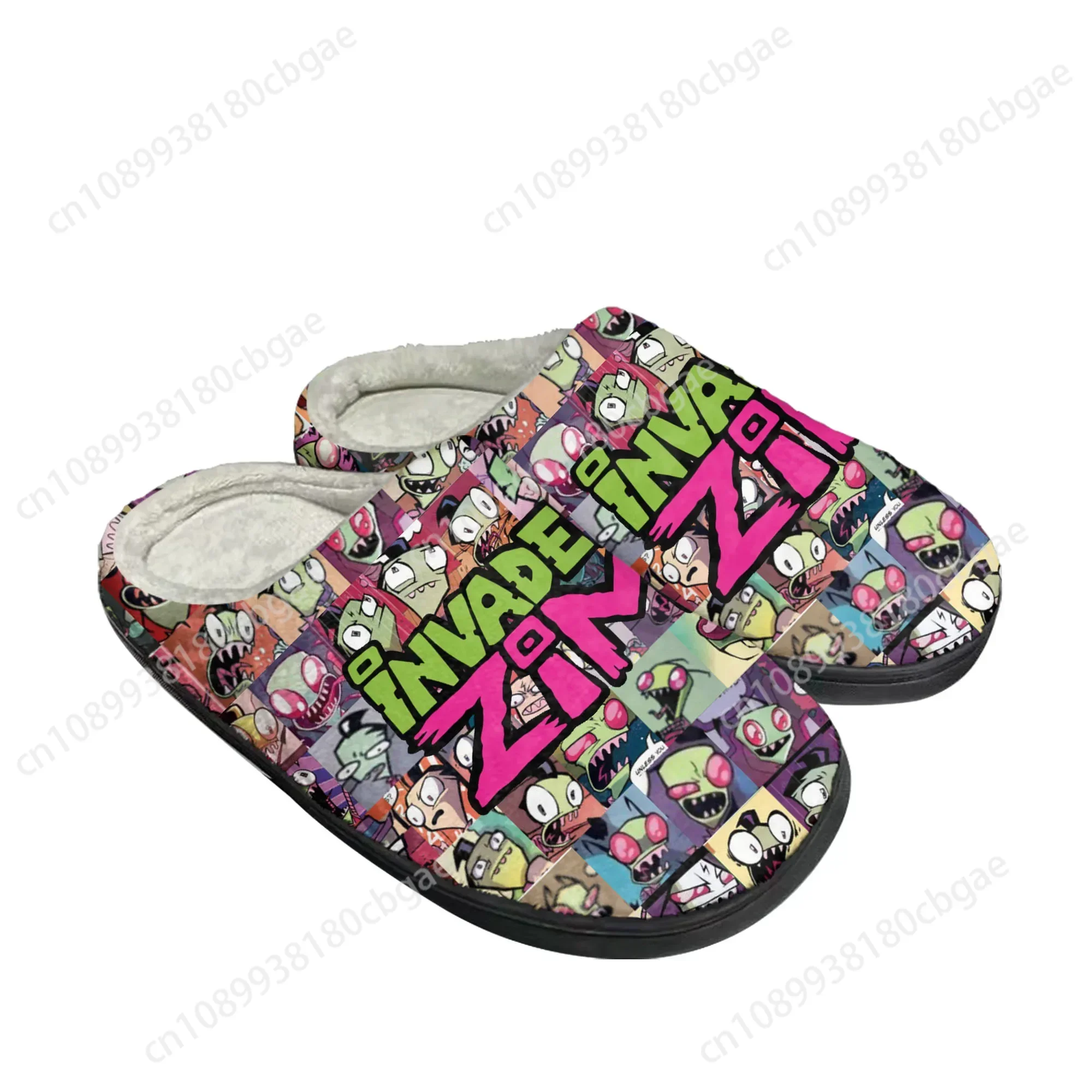 Animación Invader Zapatillas de algodón para el hogar Dibujos animados Zim Hombres Mujeres Adolescente Felpa Dormitorio Casual Zapatos para mantener el calor Zapatilla hecha a medida