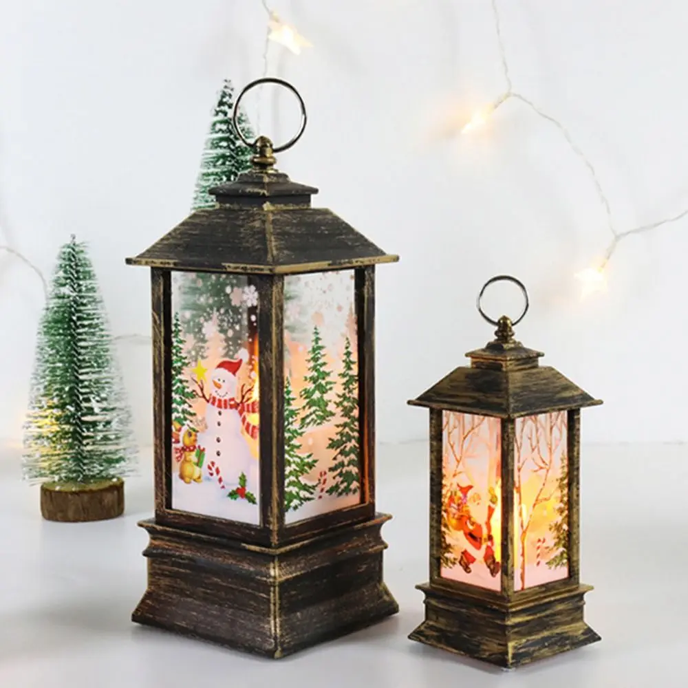 New Year Santa Claus Christmas Retro Lantern Light Portable Snowman Hanging Lamp Waterproof Durable Night Light Home