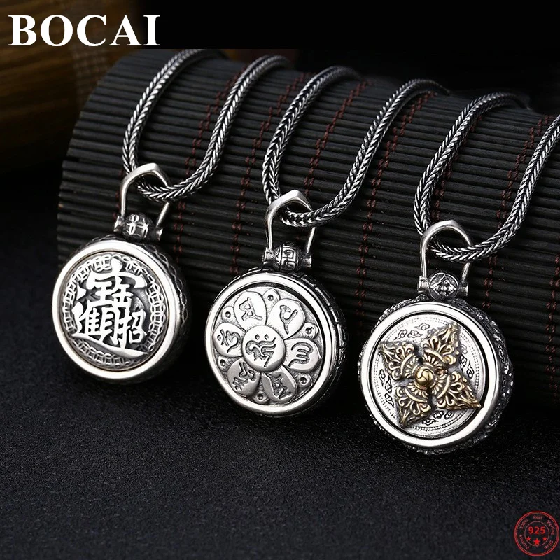 

BOCAI S925 Sterling Silver Pendants for Women Men New Fashion Six Character Mantra Vajra Pestle Rotatable Jewelry Wholesale