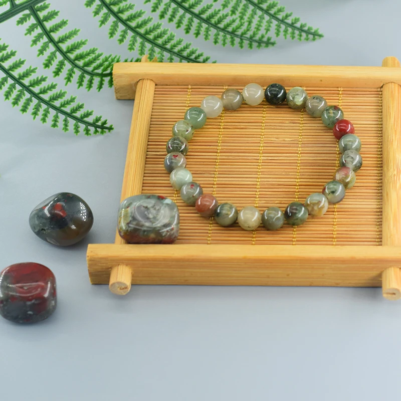 الطبيعية الأفريقية الدم حجر حبة سوار للرجال والنساء ، وتعزيز الدورة الدموية ، الطاقة شفاء المجوهرات ، لتخفيف الآلام معصمه ، الإسورة #2