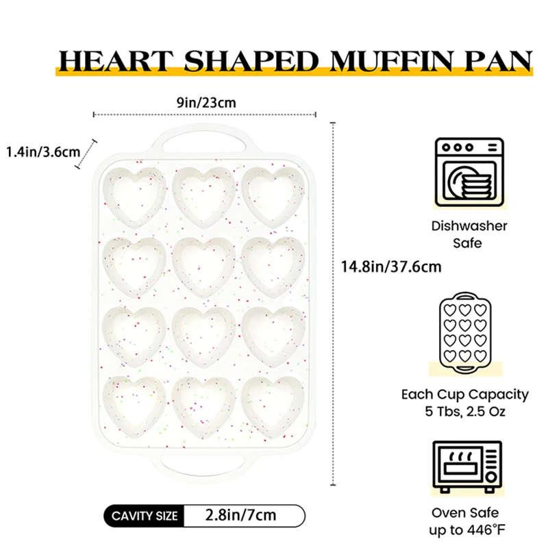 1Pcs Love Shape Silicone Muffin Pans For Baking With Metal Reinforced Frame, Love Shape 12 Cups Regular Size