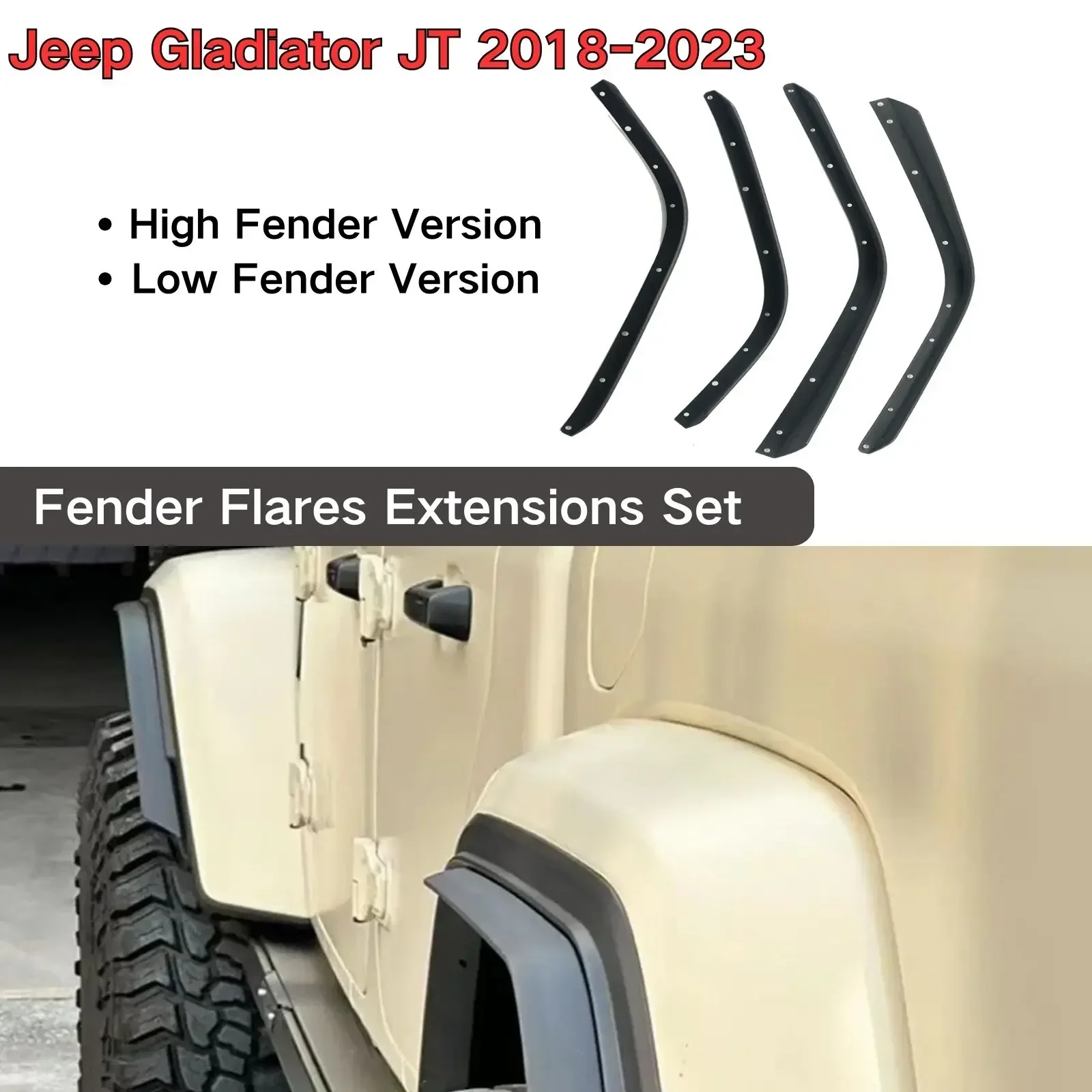 New！ Front Rear Car Wheel Low Fender Arch Mudguard For Jeep Gladiator JT 2018-2023 High Low Fender Version Kits Tuning