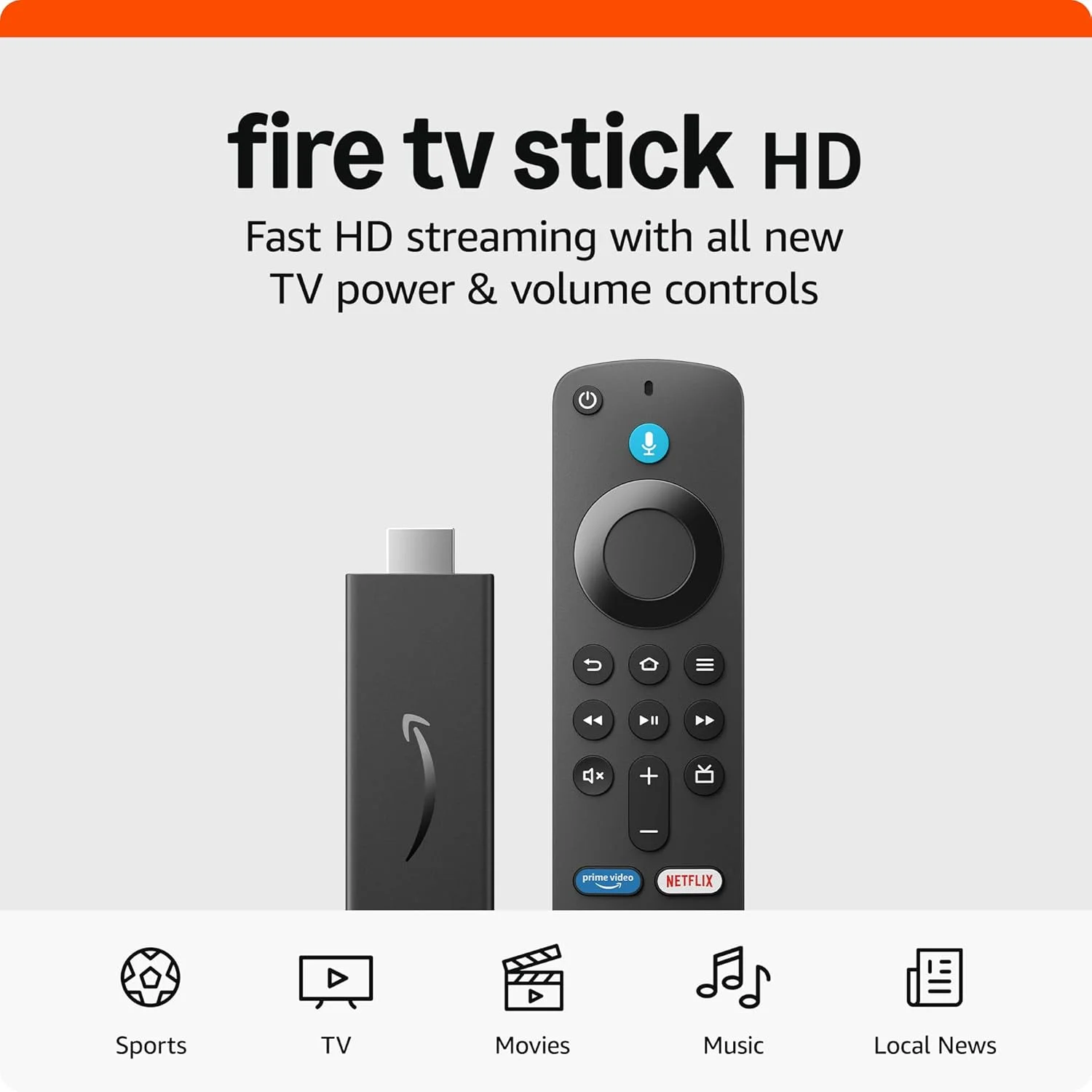 Amazon Fire TV Stick HD, ทีวีฟรีและสด, รีโมทเสียง Alexa, การควบคุมบ้านอัจฉริยะ, สตรีมมิ่ง HD