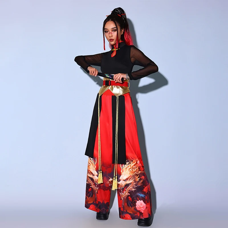 Jazz Dance Costume Adult Chinese Style Stage Performance Clothes Dancer Wear Party Show Suit Nightclub Rave Outfit Female AMY380