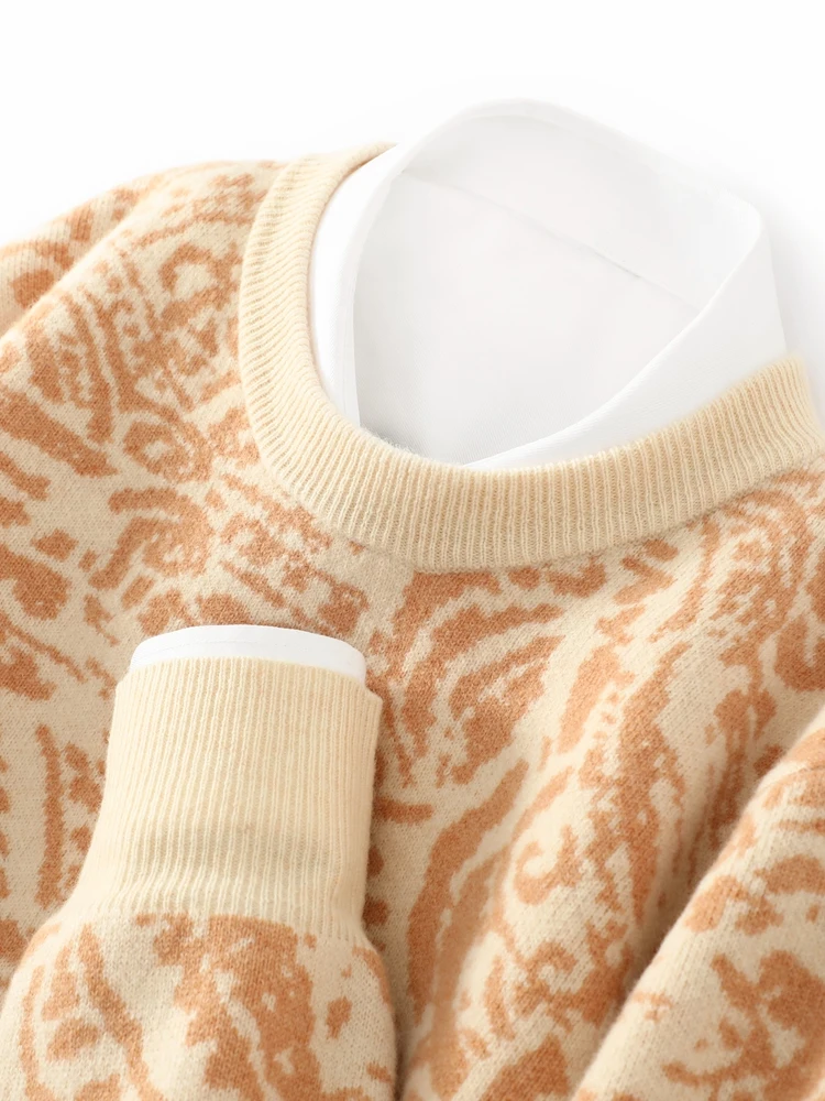 Maglione di lana merino stampato al 100% per uomo O-Collo lavorato a maglia pullover caldo autunno inverno top a maniche lunghe spesse abbigliamento casual da lavoro