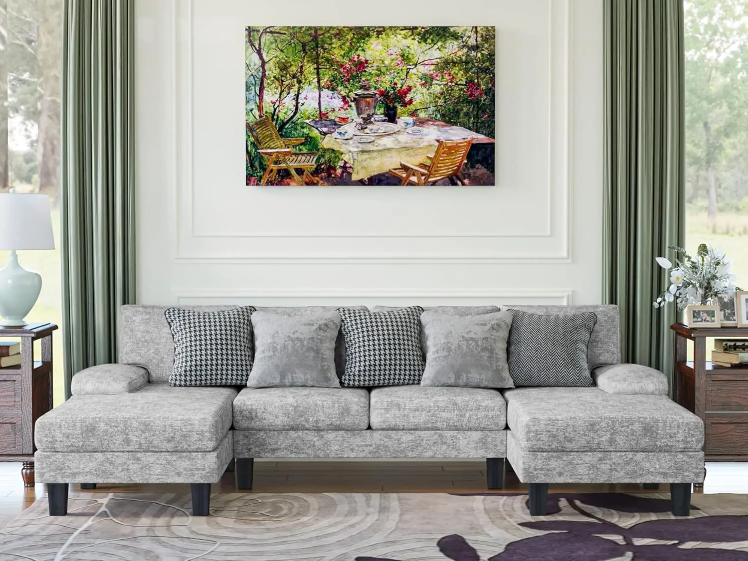 Convertible Sectional Sofa U-Shaped Couch with Soft Modern Cotton Chenille Fabric for Living Room, Oversized Seats