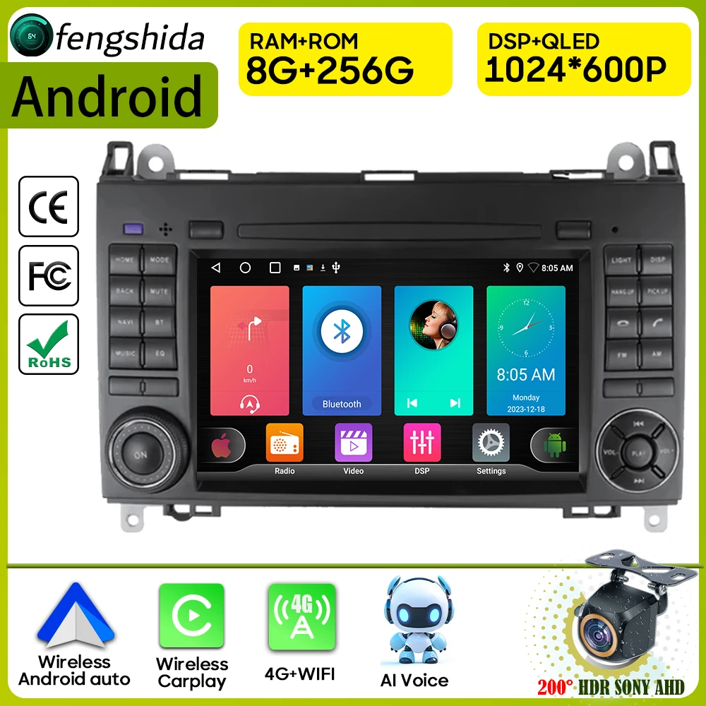 Car Radio Carplay For Mercedes Benz Sprinter W906 B200 AB Class W169 W245 Viano Vito W639 Navigation GPS Android Auto 5G Stereo