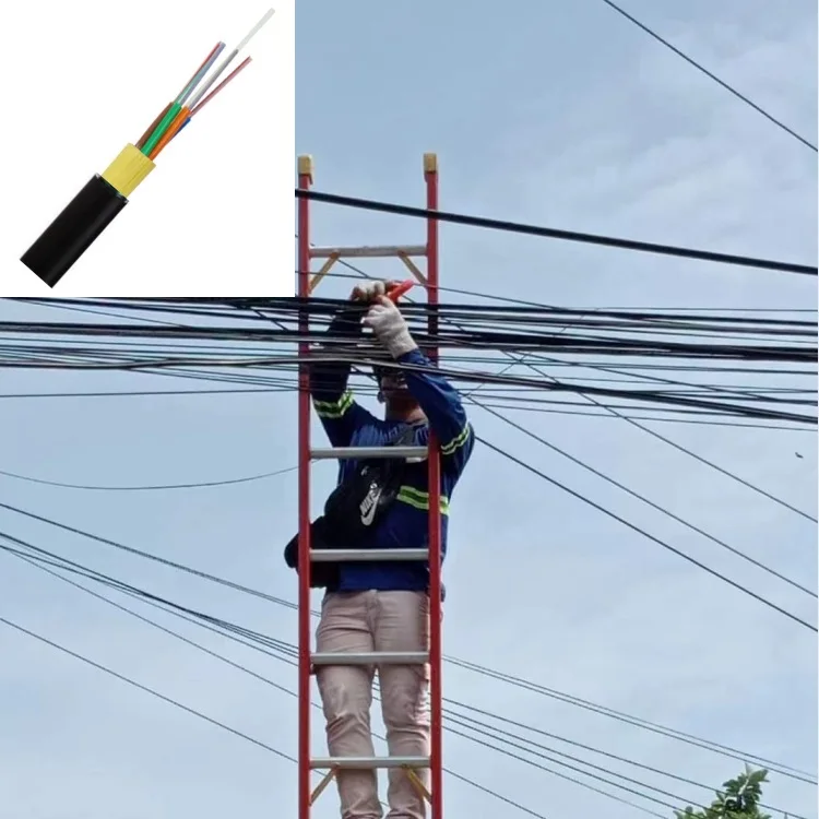 Cable Optico 48 96 144 hilos ADSS Cable óptico de fibra de aire con eje 160 metros