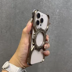 HOCE Cool Metal Aluminum Alloy Magnetic Case For iPhone 13 14 15 16 17 Pro Max 17 Air Invisible Bracket Rimless Shockproof Cover