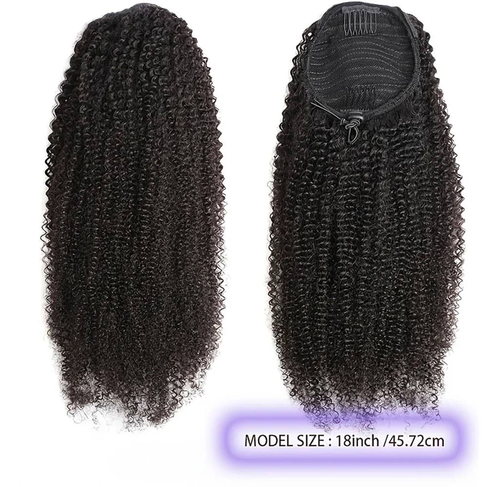 الأفرو غريب مجعد الرباط ذيل حصان وصلات شعر بشرية 100% البرازيلي ريمي الشعر البشري ذيل حصان ملحقات للنساء