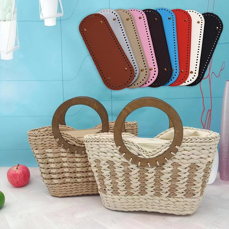 Handmade Oval Bottom For Knitted Bag PU Leather Wear-Resistant Accessories Bottom With Holes DIY Crochet Bag Bottom