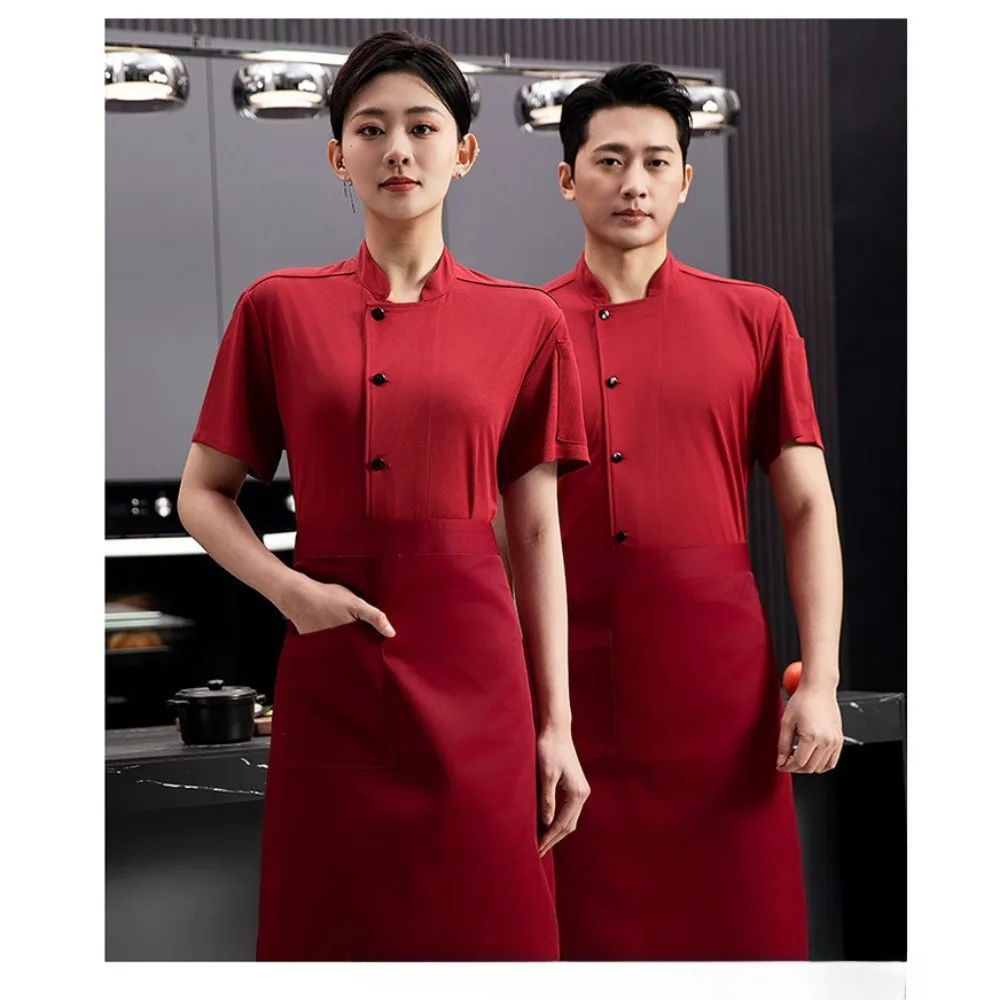 

Full Body Breathable Mesh Chef Overalls Short Sleeves Men's Summer Thin Ice Silk Cool Catering Hot Pot After Kitchen Tooling