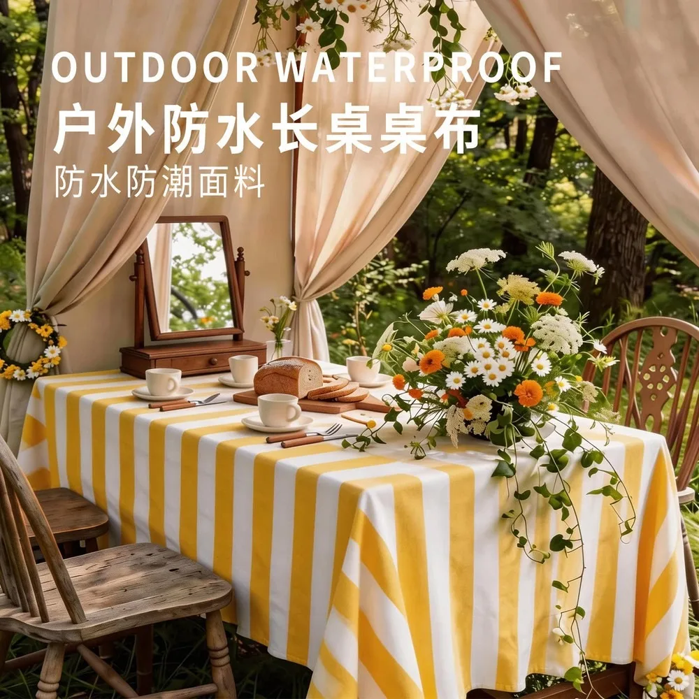 Vintage Stripe Outdoor Waterproof Table Cloth Oil-Proof Stain-Resistant UV-Protective Tablecloth Picnic Camping Table Cover