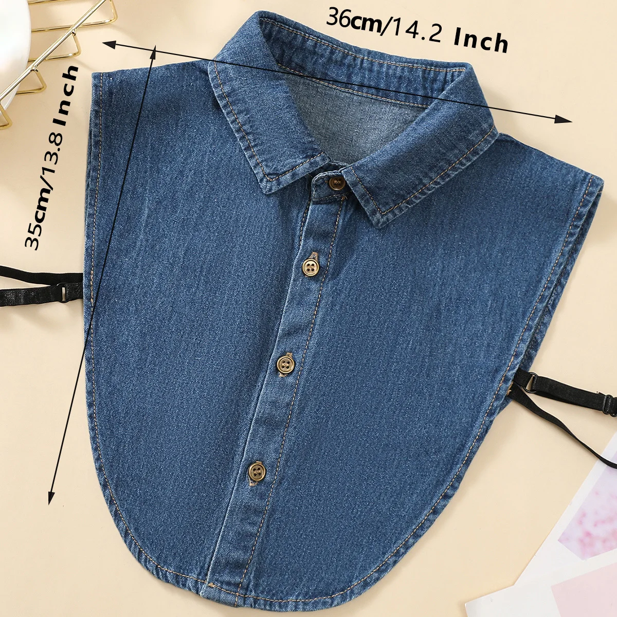 Damen-Kragen aus blau gewaschenem Denim mit spitzem Kragen, professioneller, lässiger, vielseitiger Dekorationskragen im halben Hemdstil – Detail 3