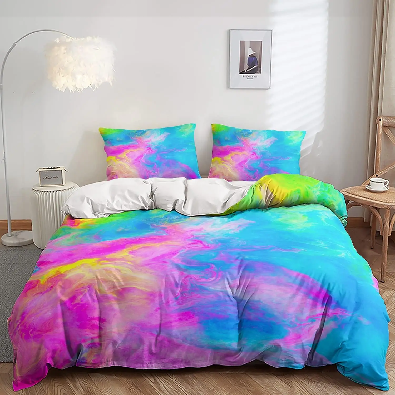 

Kids Tie Dye Hiphop Style Bedding Set Colorful Twin Size Gypsy Comforter Cover 3 Piece with 2 Pillow Shams Duvet Cover