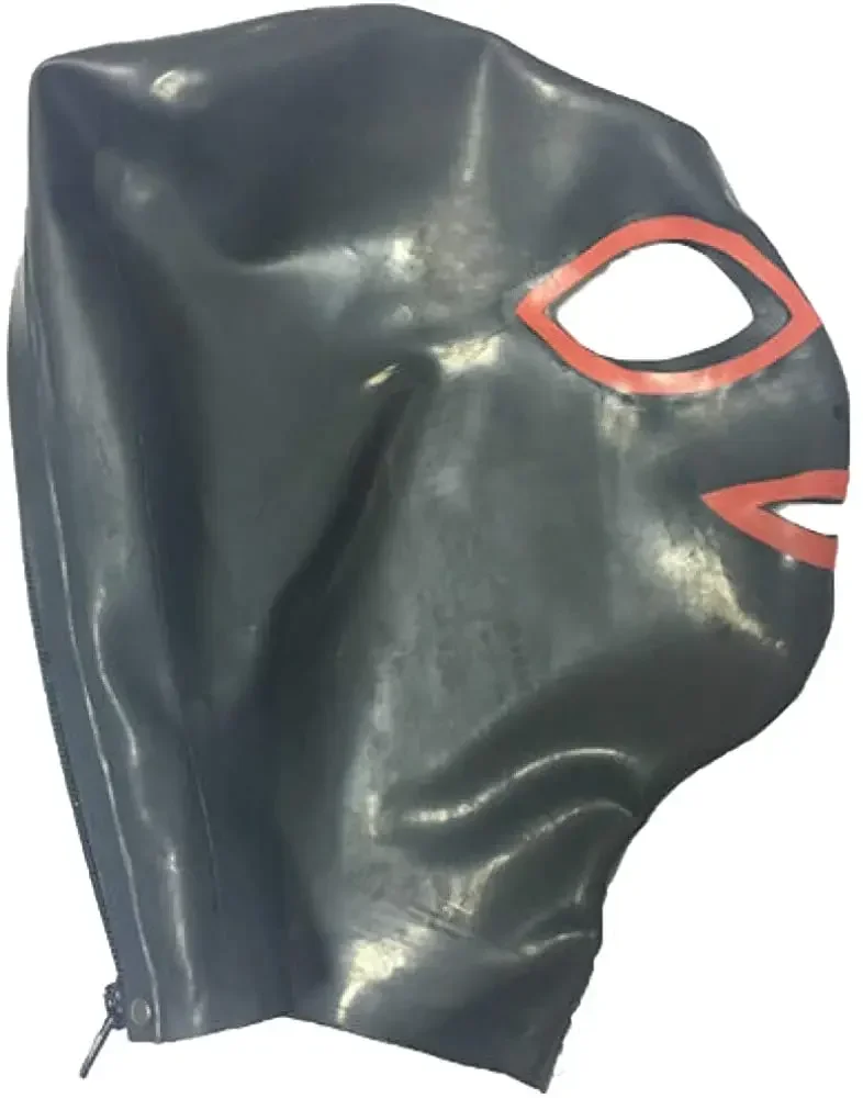 Latex Hood Open Eyes and Mouth Rubber Mask for Catsuit Cosplay Club Wear Costume