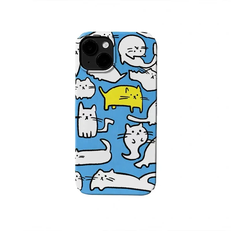 

Ins White Minimalist Cat Cartoon Case for IPHONE 17 16 ProMax 15 14 Plus 13 12 MINI 11 PRO 16Plus XR XS MAX Acrylic Phone Cover