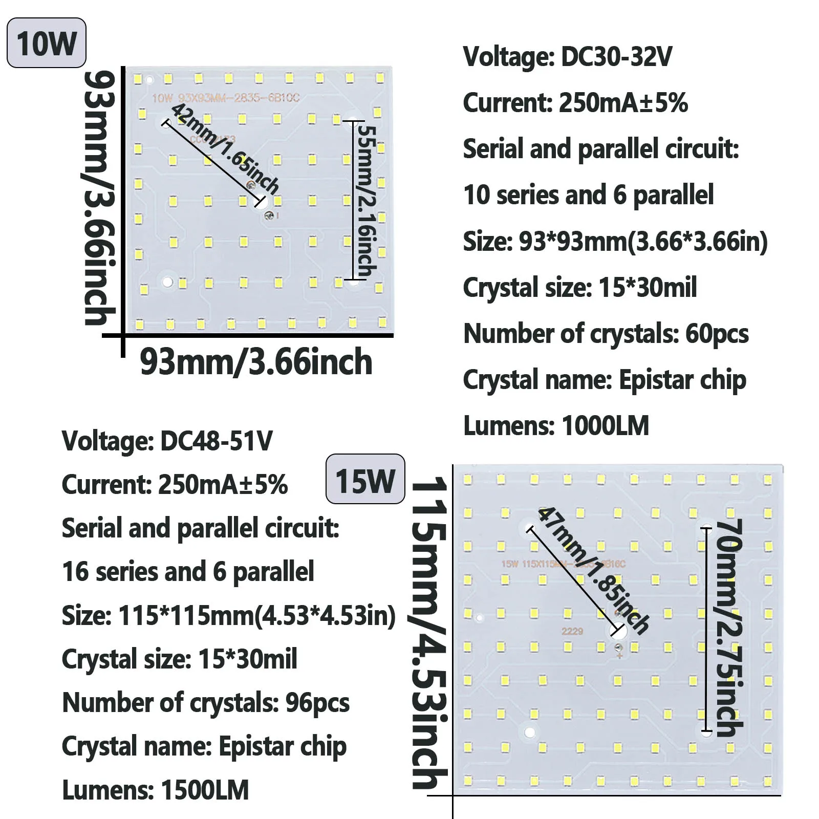 LED DC30-32V DC48-51V DC72-76 DC108-115V Luce di pannello 250mA Lampada a LED Perlina Diodo Bianco freddo LED Quadrato Soffitto Scheda lampada