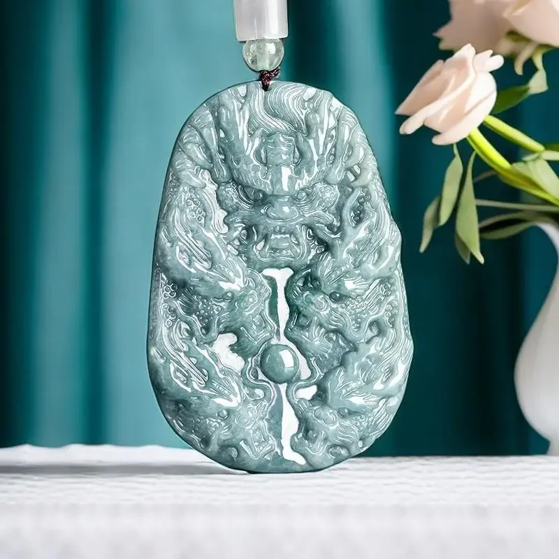 

Burmese Jadeite Dragon Pendant Jewelry Necklaces Amulet Pendants Natural Charms Gemstones Necklace Blue Carved Jade Men Amulets