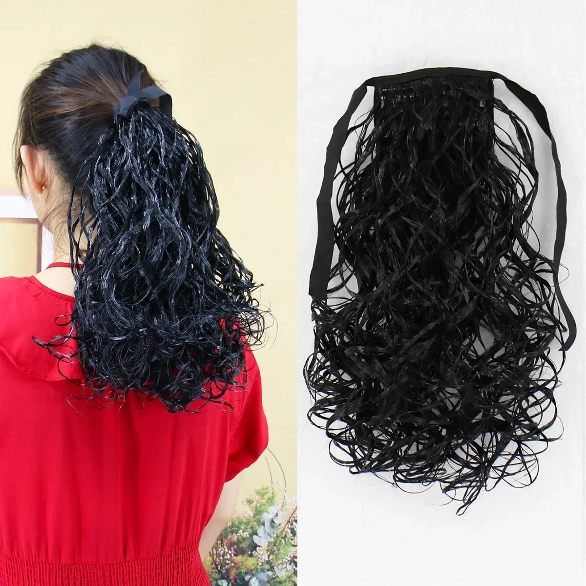 

Fashionable Lady Ribbon Synthetic Ponytail Curls Hairpiece with Three Styles and Color Combinations - Hair Accessories