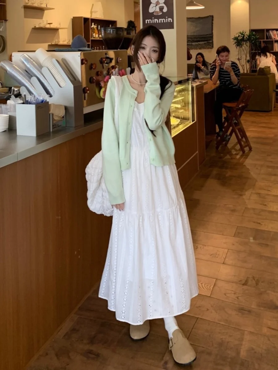 

plus Size Women's White Knitted Dress Maternity Cover up Summer Casual High Waist A-Line Skirt Sleeveless Mid-Length Gown